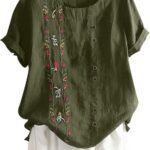 Womens Embroidered Tops Casual Summer Boho T Shirts Loose Fit Short Sleeve Floral Blouses