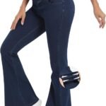 Bell Bottom Jeans for Women High Waisted Stretchy Flare Jeans with Pockets Trendy Crossover Pull On Flare Jeggings