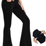 High Waisted Bell Bottom Jeans for Women Flare Stretchy Jeans Pull On Wide Leg Jean Woman V Cross Flare Leggings Pants