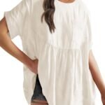 Womens Summer Babydoll Tops Casual Loose Fit Peplum Oversized Tunic Shirts