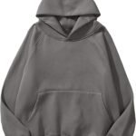 Women Solid Basic Fleece Letter Loose Hoodie Sweatshirt Long Sleeve Kangaroo Pocket Drop Shoulder Pullovers Top