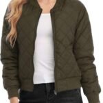 Women Bomber Jacket Fashion Quilted Casual Lightweight Bomber Jakcets Zip up Outerwear Jacket with Pockets