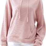 Women Drawstring Lightweight Hoodies Ribbed Knit Long Sleeve Regular Fit Pullover Sweatershirt Fall Outfits