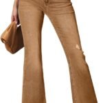 Women's Bell Bottom Flare Jeans High Waisted Stretchy Ripped Distressed Raw Hem Denim Pants with Pockets