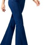 Flare Jeans for Women Crossover High Waisted Bell Bottom Jeans Trendy Yoga Pants Stretchy Flare Leggings with Pockets