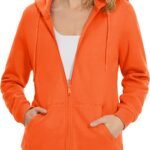 Women Fleece Lined Zip Up Hoodies Casual Hooded Jacket Workout Full Zip Sweatshirts Pocket Coats