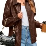 Women d Faux Leather Jacket Fall Outfits Button Down Motorcycle Bomber Jackets Fashion Winter Coat