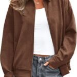 Faux Suede Bomber Jacket Women Fall Fashion  Casual Zip Up d Trendy Winter Clothing Outerwear Coats